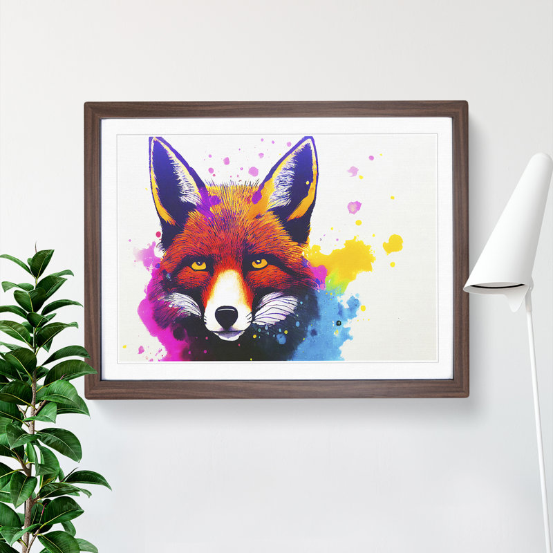 Fox Splash - Single Picture Frame Print, 25cm H x 34cm W x 2cm D, Walnut