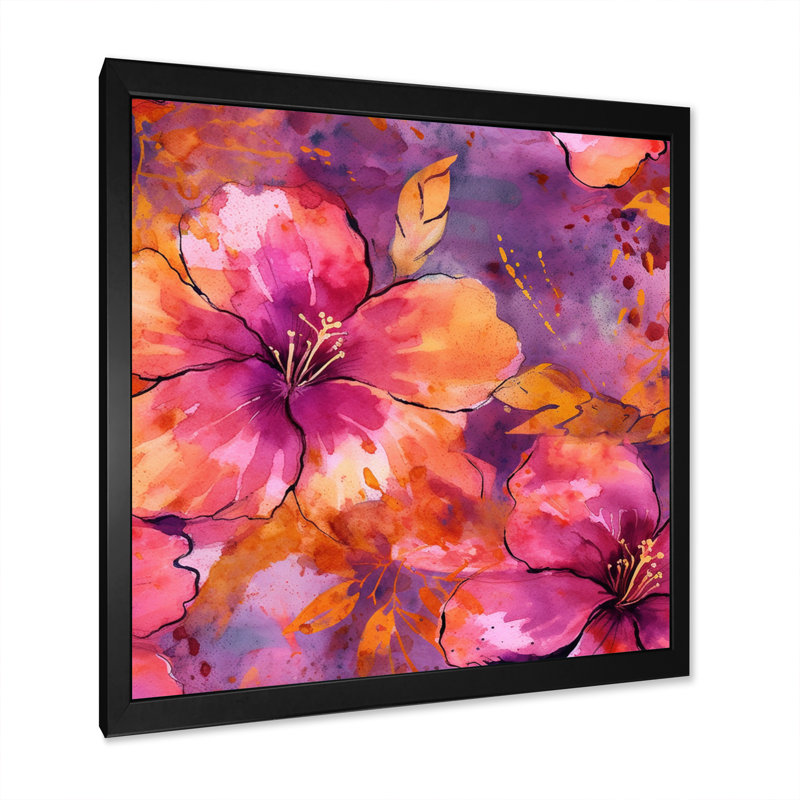 Rubianas, pétales d'hibiscus sur toile, Cadre photo noir, H 24 po x l 24 po x P 1 po