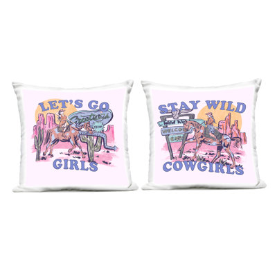 Stupell Industries Pink Cowgirl Phrases Design by Melissa Wang  Outdoor Printed Pillow (Set of 2)