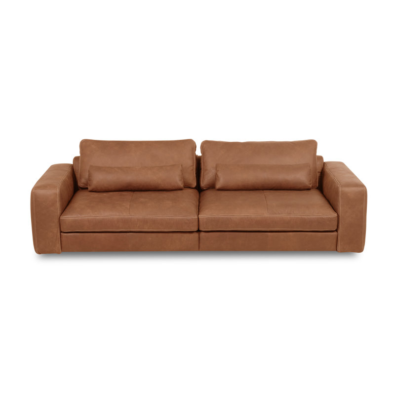Parven 4 Seater Genuine Leather Sofa, Brown/Tan