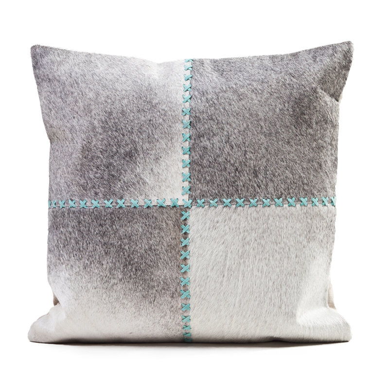  Coussin carré en cuir de vache 20 po x 20 po avec coutures en cuir pour l'intérieur
