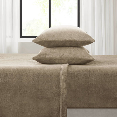 Twin Sheet Of 3 Pieces In Taupe - 100% Construction, Ultra Soft And Cozy, Flat Fitted Sheets With Pillowcase, For 16" Mattresses, A Cozy Bedding Setup, Brushed Both Sides, Comes Flat, Elasticized