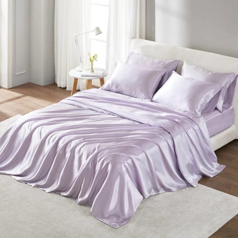 Drap-housse luxueux en satin pour grand lit 6 pièces - Rides, soyeux, domptant les cheveux pendant le repos