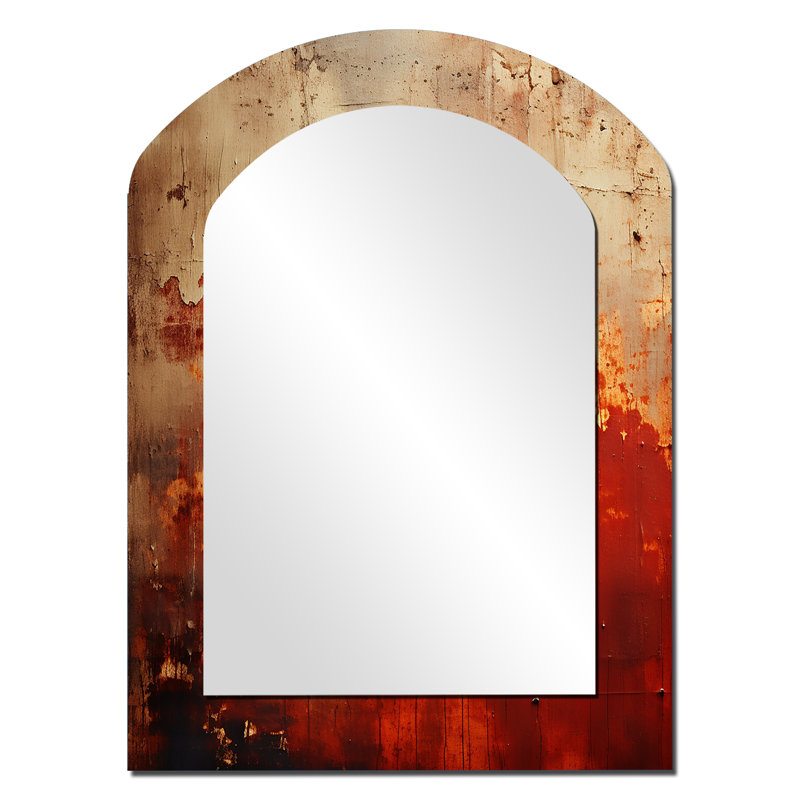 Orange Chaos Collage III - Abstract Collages Asymmetrical Decorative Mirror, Orange Arch Wall Mirror, Printed Metal Art