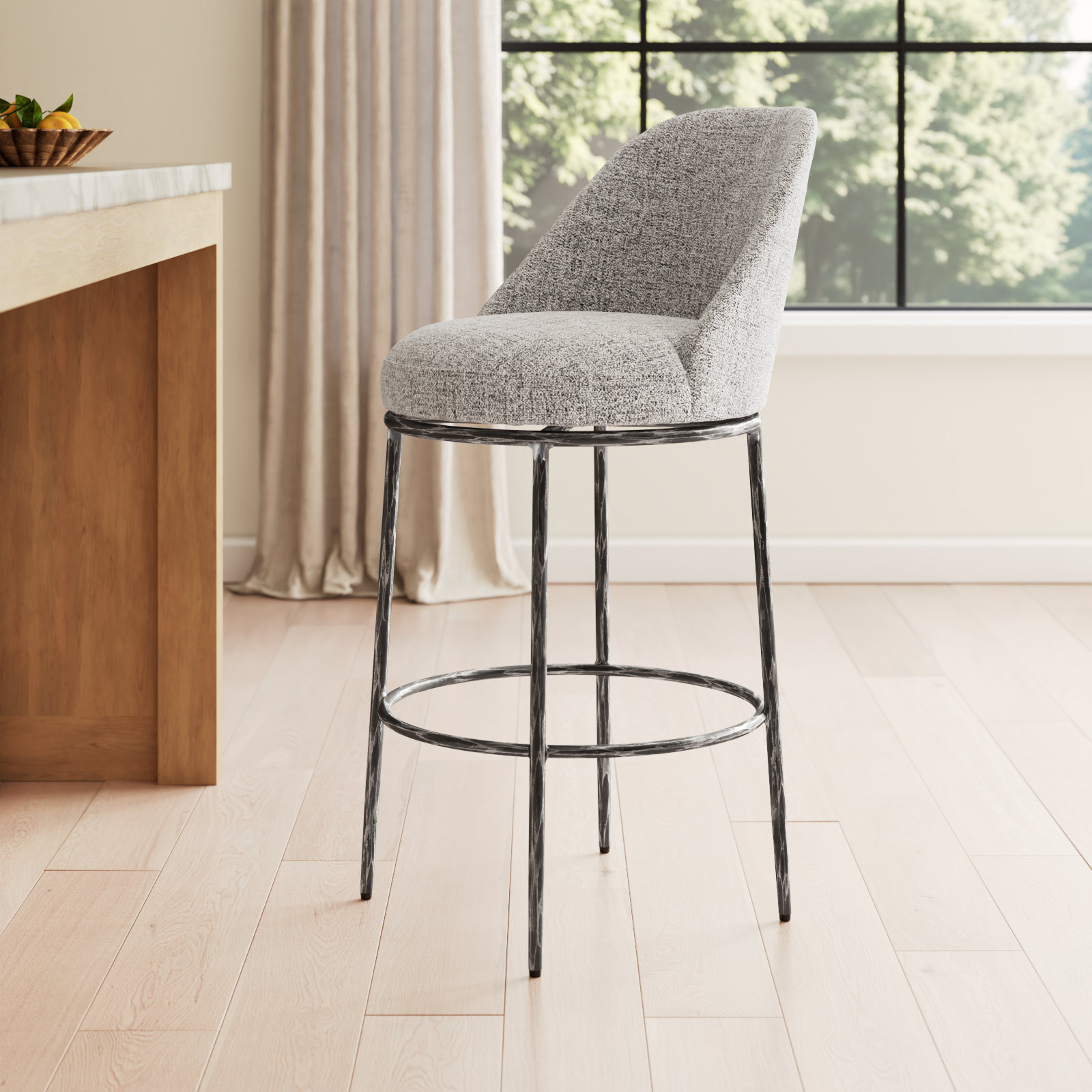 Crush Swivel Bar Stool, Gray/Black, Bar Stool (31.5” Seat Height)