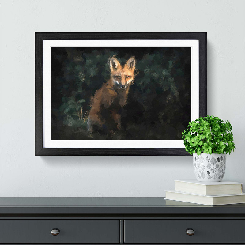 Portrait of a Fox in Abstract - Picture Frame Painting Print, Black, 60cm H x 91cm W x 2cm D