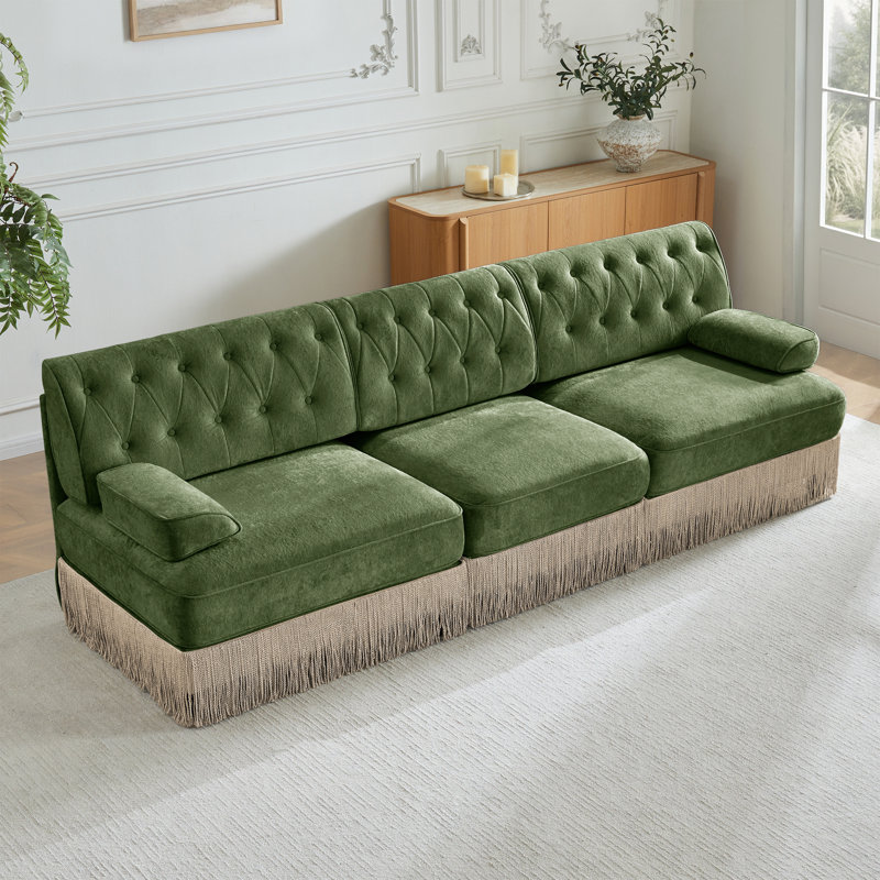 Canapé Chesterfield, 3, H 34,2 po x l 106,1 po x P 33,8 po, Vert