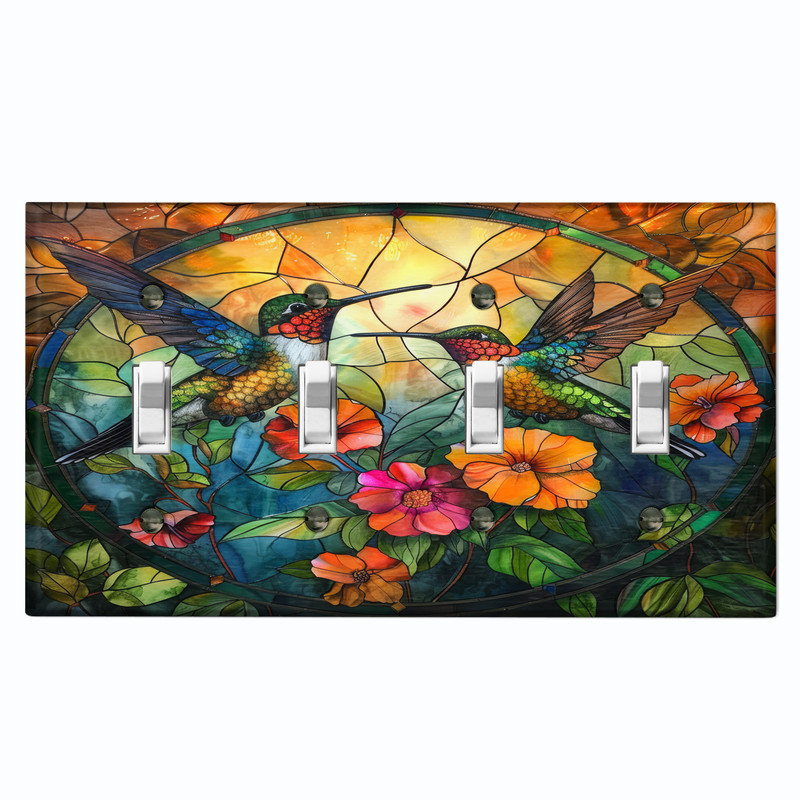 Couvercle de plaque d'interrupteur en métal; Impression de colibri avec colibri 4 couleurs US standard, # 4 Quad bascule