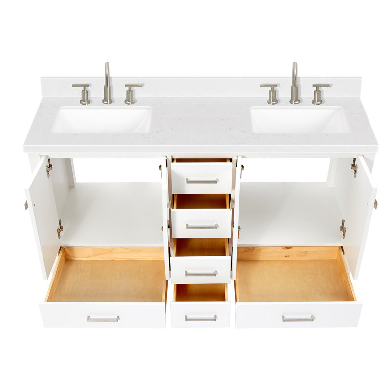 Ensemble de meuble-lavabo double 60 po , Blanc / nickel brossé