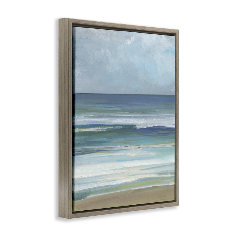 Calming Beach Wave Visage Floating Frame, design by Sally Swatland, Montalcino Elm Floater Frame, 21" H x 17" W