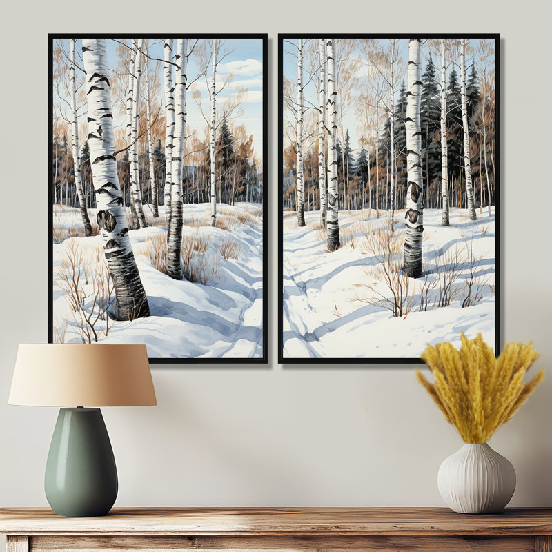 Forêt de bois de bouleau d'hiver II - Art mural traditionnel, Noir, H 36 po x l 48 po