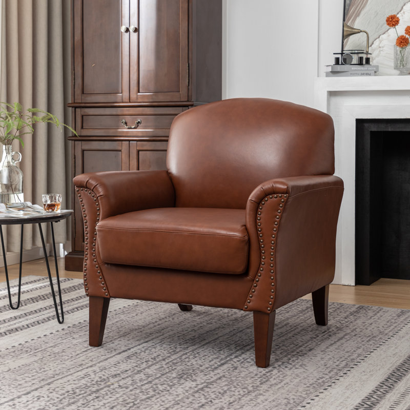 Shalisia 32'' Wide Upholstered Genuine Leather Armchair, Brown Genuine Leather