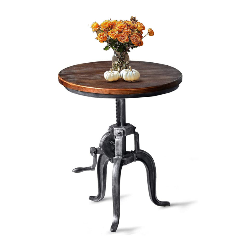 Cecy Pine Round Solid Wood Top with Iron Base Dining Table, Black