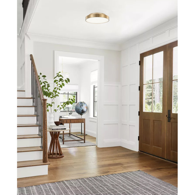 This Exquisite LED Flush Mount Is In A Brass Finish. The Frame Is Made Out Of Metal, And The LED Bulb Is Integrated Into The Frame. It Comes With A Clear Beaded Acrylic Diffuser. It Can Be Used In Any Rooms, Entryway, And More