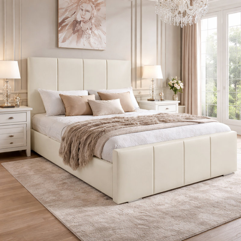 Arden Panel Bed Frame Upholstered Velvet Bed, Super King (6'), Cream