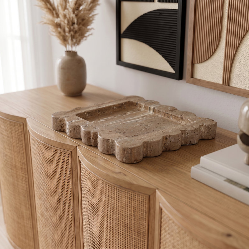 Natalie Grey Travertine Tray, Grey Travertine