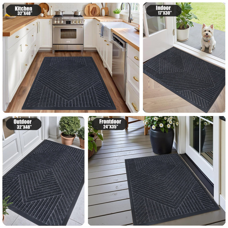 Lodewyk All-Weather Geometric Non-Slip Doormat, 15" W x 24" L, Black