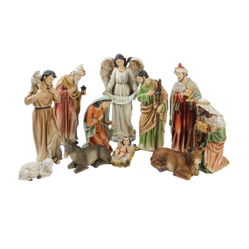 Vibrantly Colored Traditional Christmas Nativity Figurine Set 15.5"