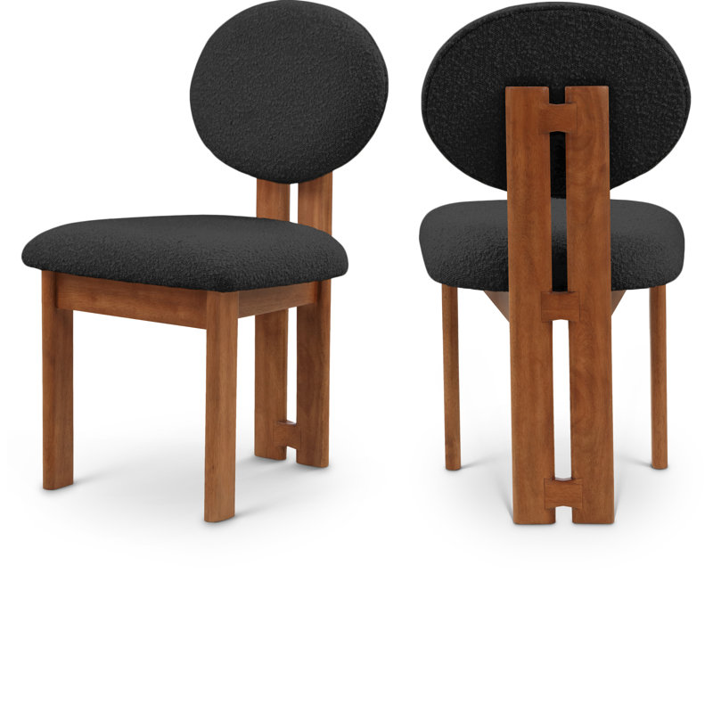 Napa Brityn Boucle Fabric Upholstered Side Chair, Black Boucle Fabric, Walnut