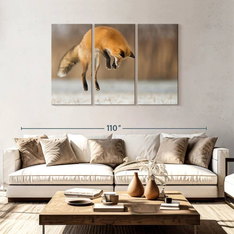 Brampt sautant le renard roux, H 48 po x l 74 po