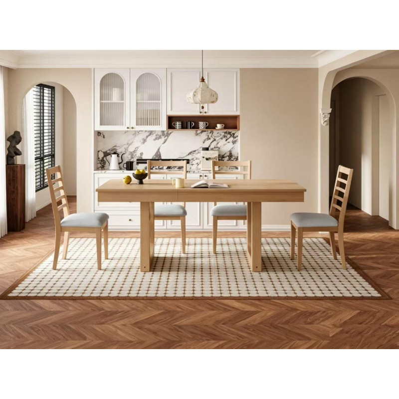 Ensemble de salle à manger extensible de style campagnard | Table en bois de 78 po avec rallonge de 18 po et 4 chaises rembourrées, 5 pièces