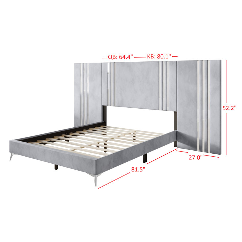 Blus Upholstered Bed, King, Light Gray