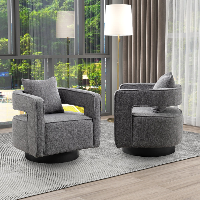 Chicopee 29.2" Wide Swivel Barrel Chair (Set of 2), Gray Polyester