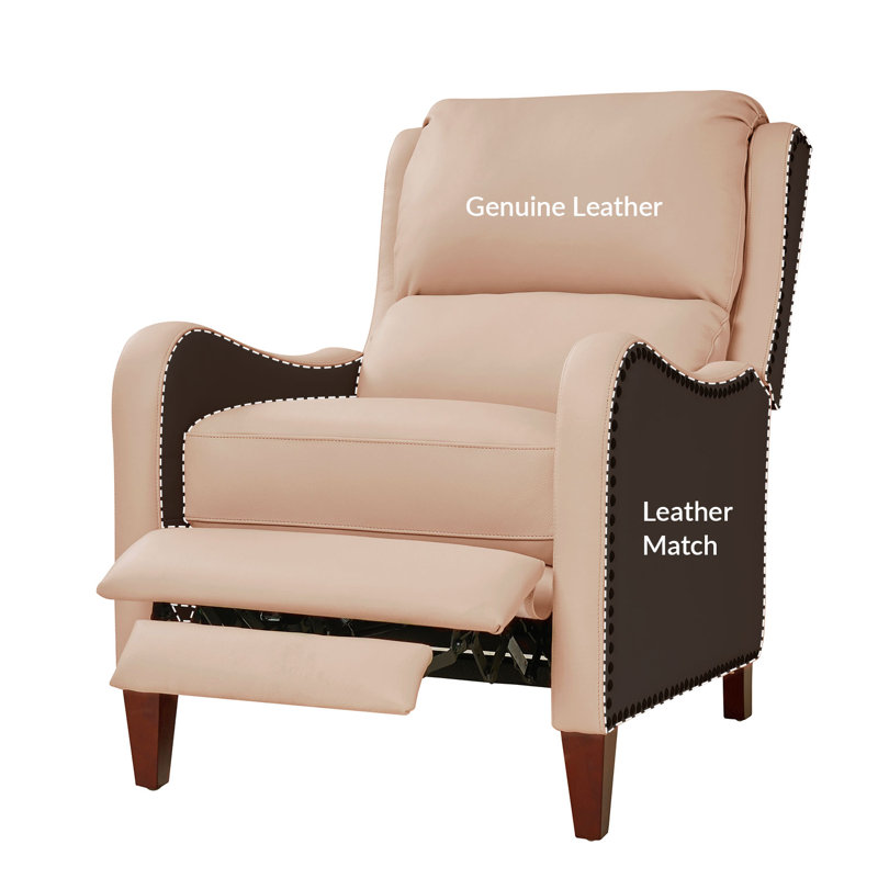 Beecher 28.75" Wide Leather Club Recliner, Pink Full Grain Leather