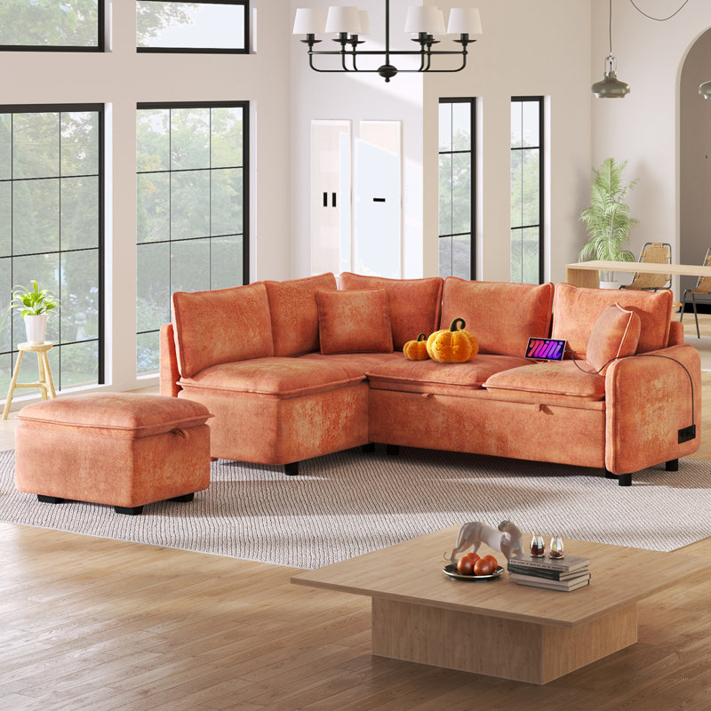 Tivarris Upholstered L-Shaped Sectional Left Hand Facing, Orange Chenille