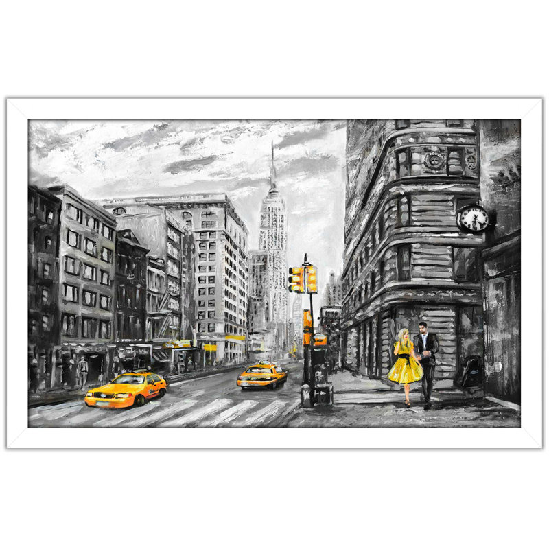«NY NY», reproduction encadrée, H 21,5 po x l 27,5 po x P 0,75 po, Cadre blanc