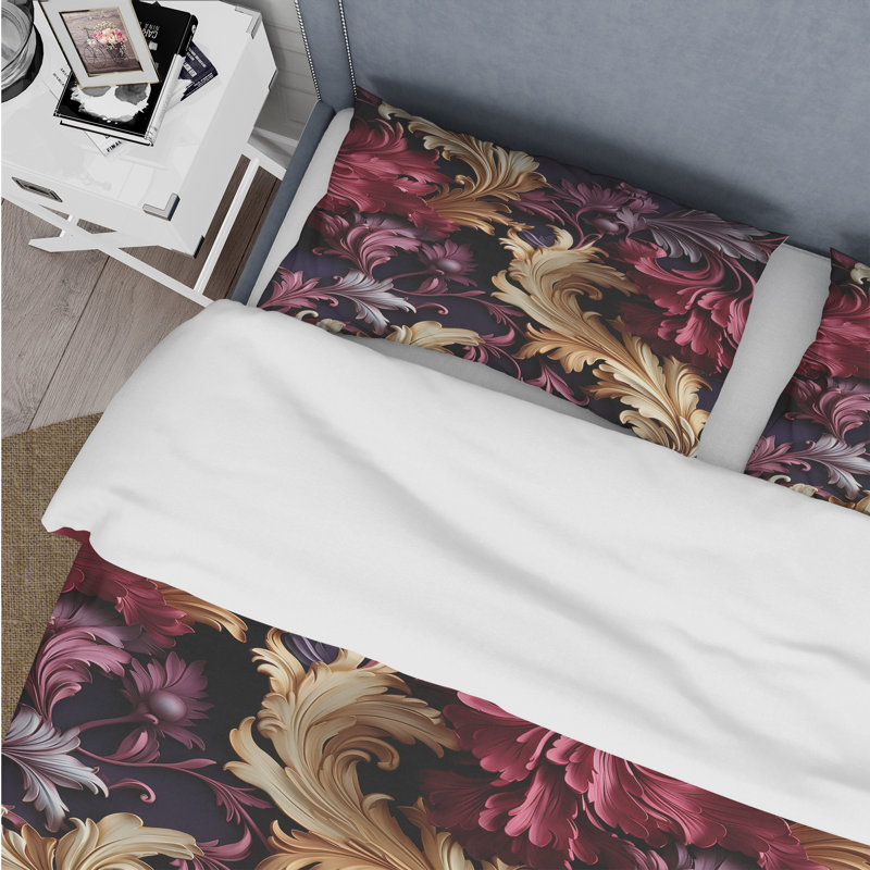Ensemble de housse de couette Timeless Purple Baroque Floral Dreams IV, Housse de couette pour très grand lit et 2 très