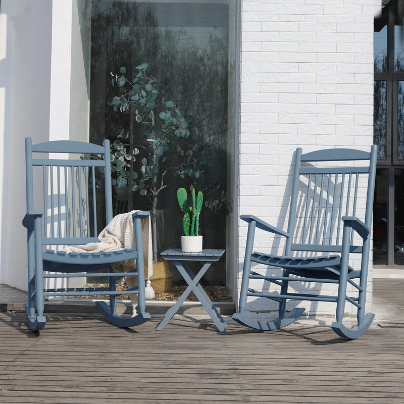 Karlin Outdoor 2 Solid Wood Chairs and 1 Table, Gray