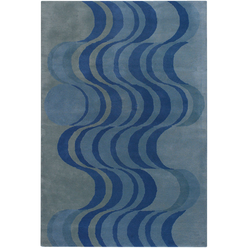 Tapis bleu en laine touffeté à la main Cleavie, Rectangulaire 2 pi x 3 pi