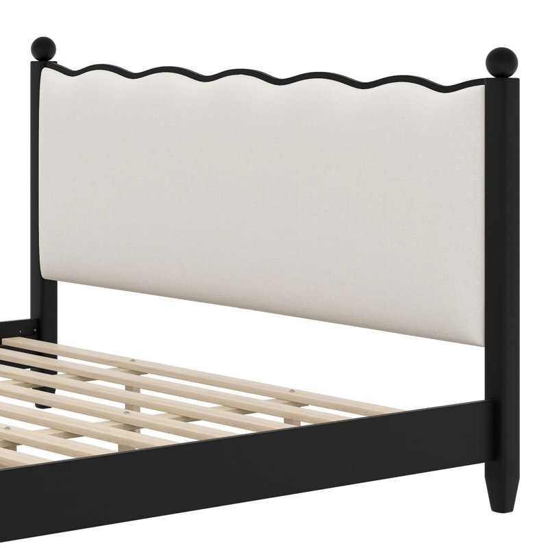 Lit plateforme tapissier en bois pour la chambre à coucher, Noir