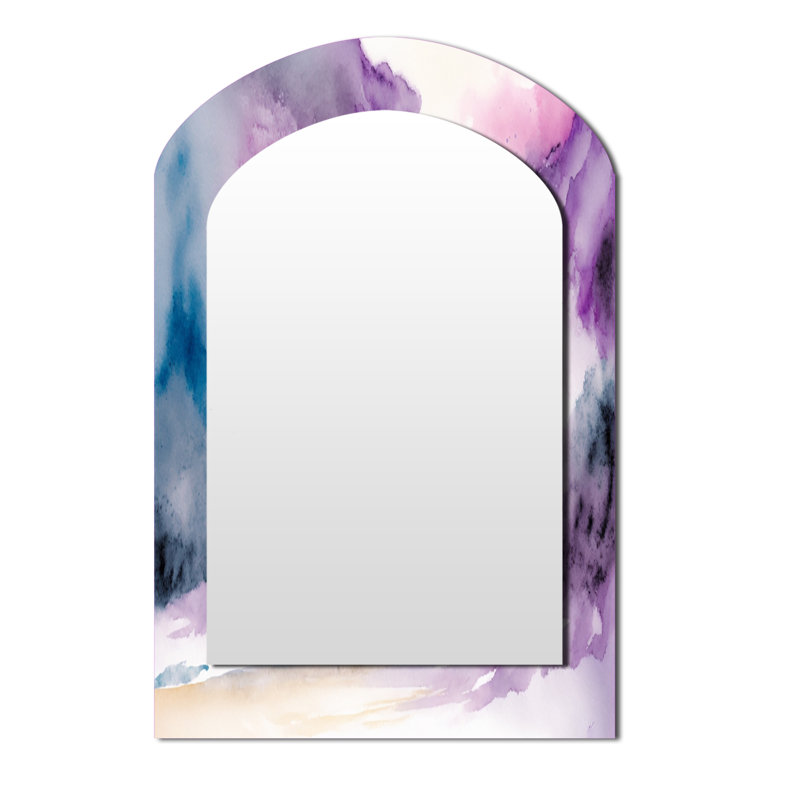 Violet Storm At The Horizon II - Liquid Ink Arch Large Mirror, Modern Asymmetrical Unique Wall Mirror Decor, Printed Metal Art