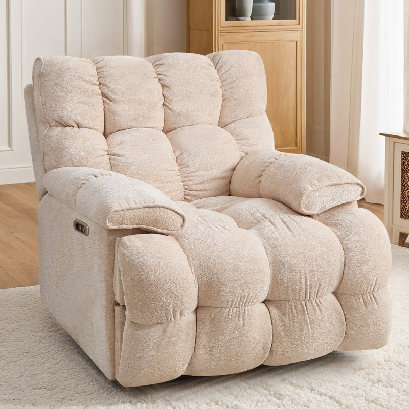 Fauteuil inclinable manuel surdimensionné avec structure pivotante, tissu chenille et dossier en bois - 38,87 pouces de large