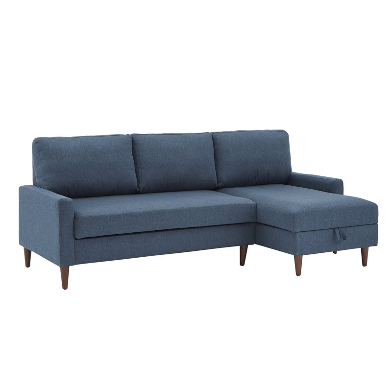 Myatt Upholstered L-Shaped Sectional, Navy Blue Polyester Blend, Right Hand Facing