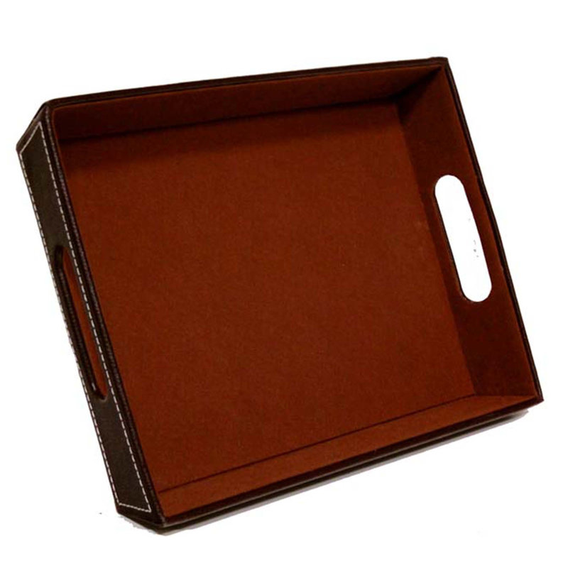 Plateau de table basse en faux cuir Baderbräu, H 3 po x l 21 po x P 15 po, Brun