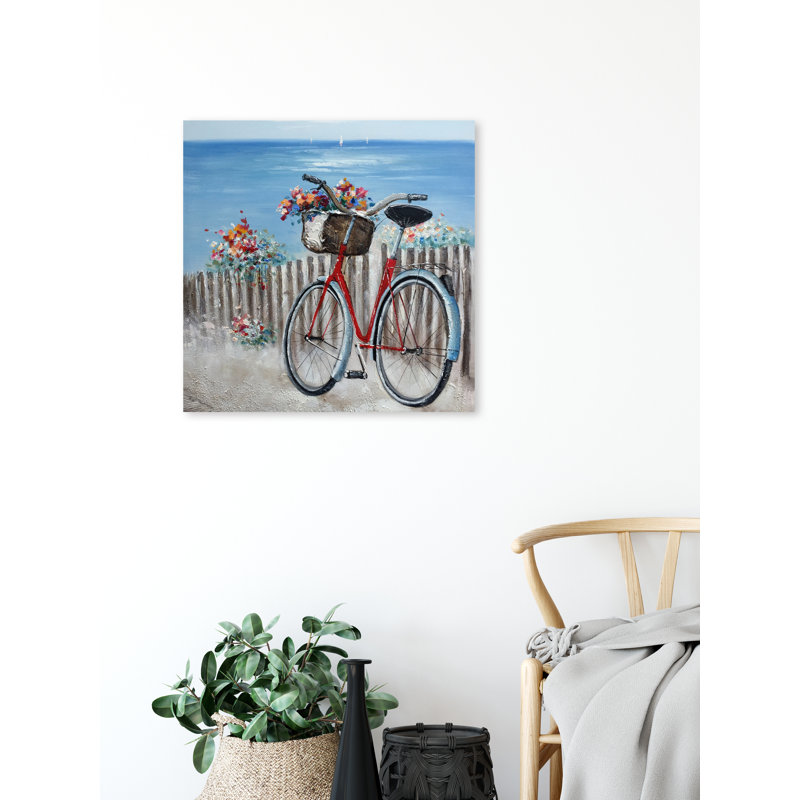 Bicycle With Flowers - Wrapped Canvas Painting, 20" H x 20" W x 1,5" D