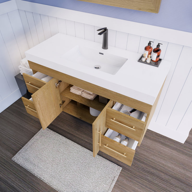 Ensemble de meuble-lavabo mural simple 48 po Lissy Spring, Chêne et teck