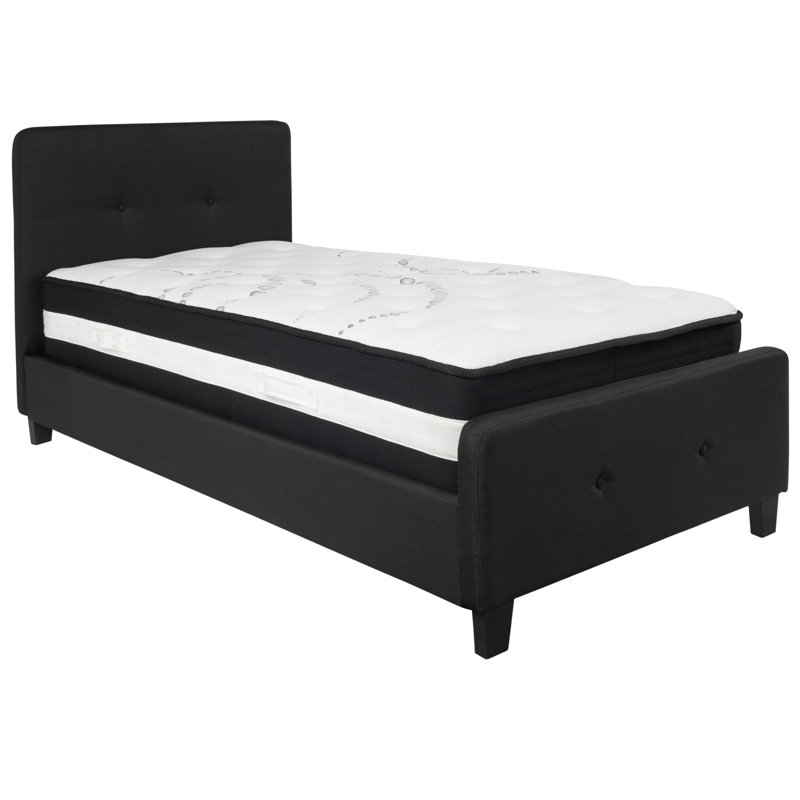 Black Queen Upholstered Platform Bed with Tufted Headboard