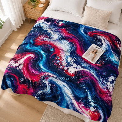 1Pcs Vibrant Swirl Print Flannel Blanket – Single-Sided Vivid Design;Ultra-Soft and CozyBreathable LightweightPerfect for Sofa, Bed, TravelMachine Washable Easy CareA Stylish Home Decor AccentIdeal All Seasons. Bedding
