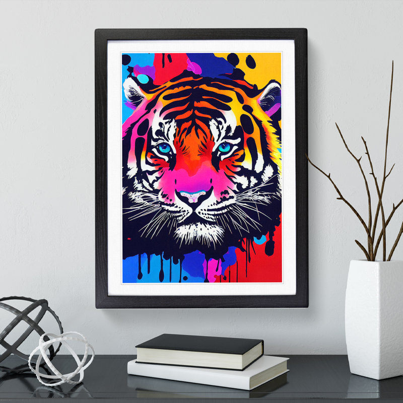 Painted Tiger No.4 Abstract - Wall Art, Black Framed, White, 64cm H x 46cm W