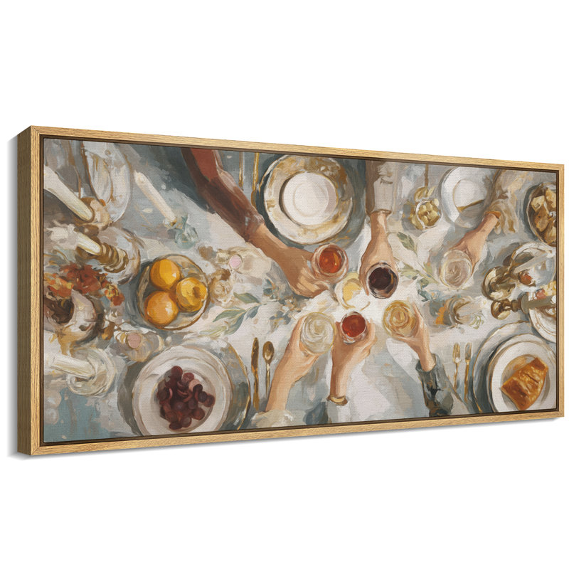 Neutral Toned Feast Celebration Artwork Extra Large Pictures Framed Canvas Print Wall Art, Natural, 30" H x 60" W