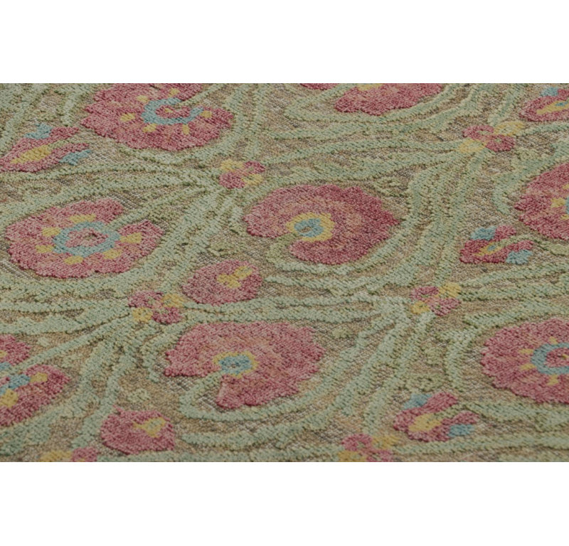 Rug & Kilim’S Block Print Rug With Red And Green Floral Patterns, Rectangle 8' x 10'