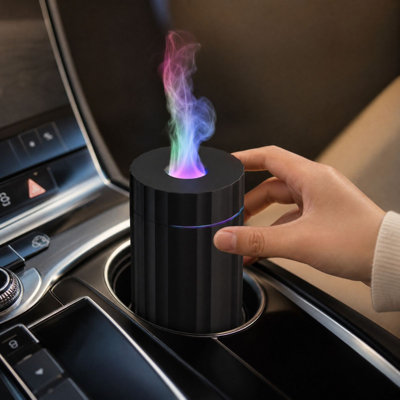 Diffuseur d'arômes en forme de bougie en verre avec humidificateur et connexion USB portable. Mini diffuseur d'huiles essentielles pour la maison, la chambre à coucher, le bureau ou la voiture. 7 couleurs de flamme simulée.