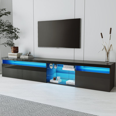 Unique Design TV Stand With 2 Glass Shelves, Ample Storage Space Media Console , Versatile TV Cabinet With LED Color Changing Lights For Living Room, 