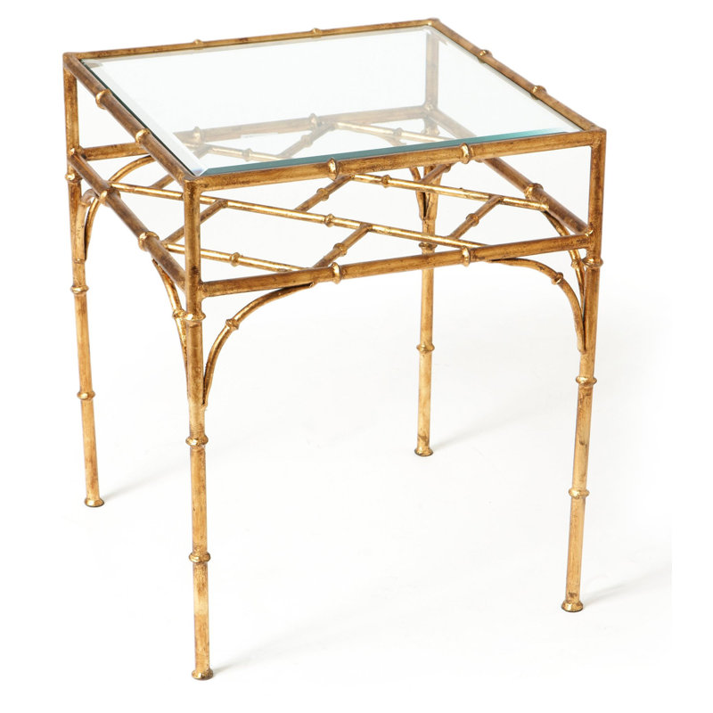Table de bout avec rangement en verre Bevers, Doré