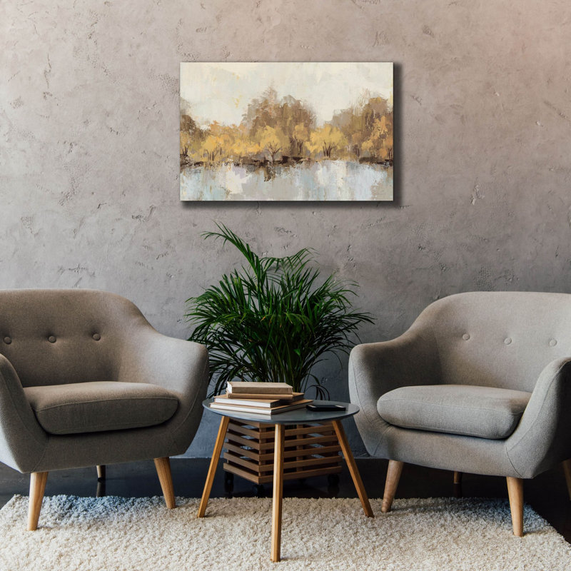  «Autumn River Reflection Gold» par Silvia Vassileva, art mural sur toile, 40 po x 26 po, H 26 po x l 40 po