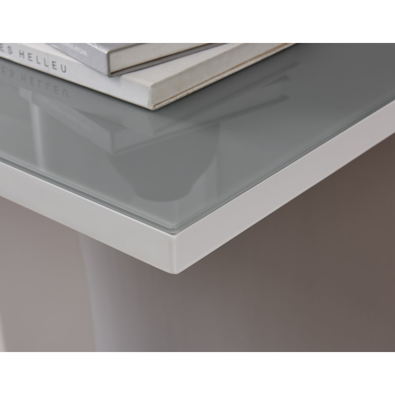 Reculver High Gloss and Glass Topped Console Table - Halo Design Hallway Table, Grey